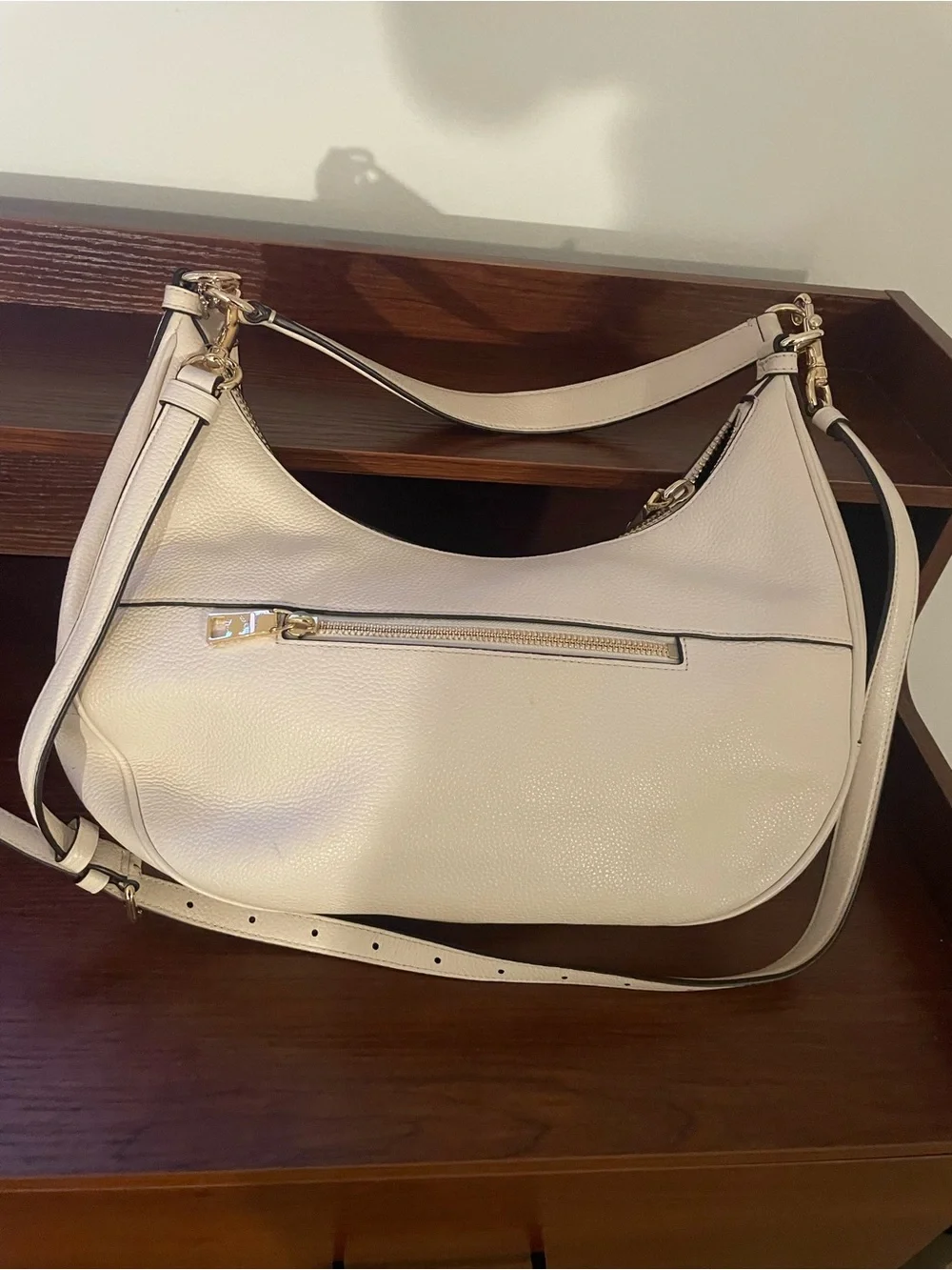 Coach Cream Pebbled Leather Shoulder Bag with Gold Hardware - Coach